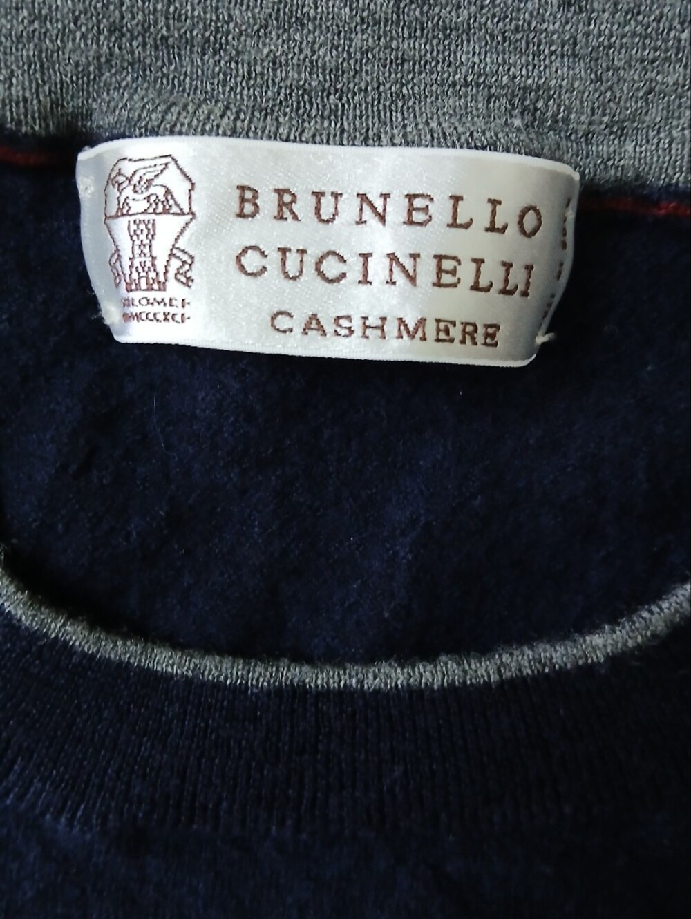 Brunello Cucinelli Men's Navy Sweater with Brown Elbow Patches - Picture 6 of 8